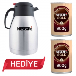 Nescafe Gold Kahve Teneke Kutu 900 gr 2 Adet + Nescafe Çelik Termos 1,2 Lt Tekli Hediye