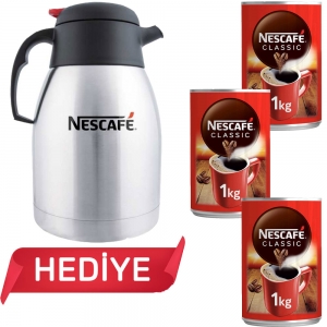 Nescafe Classic Kahve Teneke Kutu 1 Kg 3 Adet + Nescafe Çelik Termos 1,2 Lt Tekli Hediye