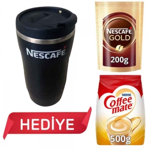 Nescafe Gold 200 Gr + Nestle Coffee Mate Kahve Kreması 500 Gr Alana Alana Thermo mug Termos Hediye