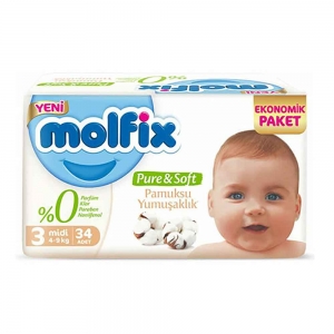 Molfix Pure & Soft Eko Paket No 3 Midi Bebek Bezi 34'Lü